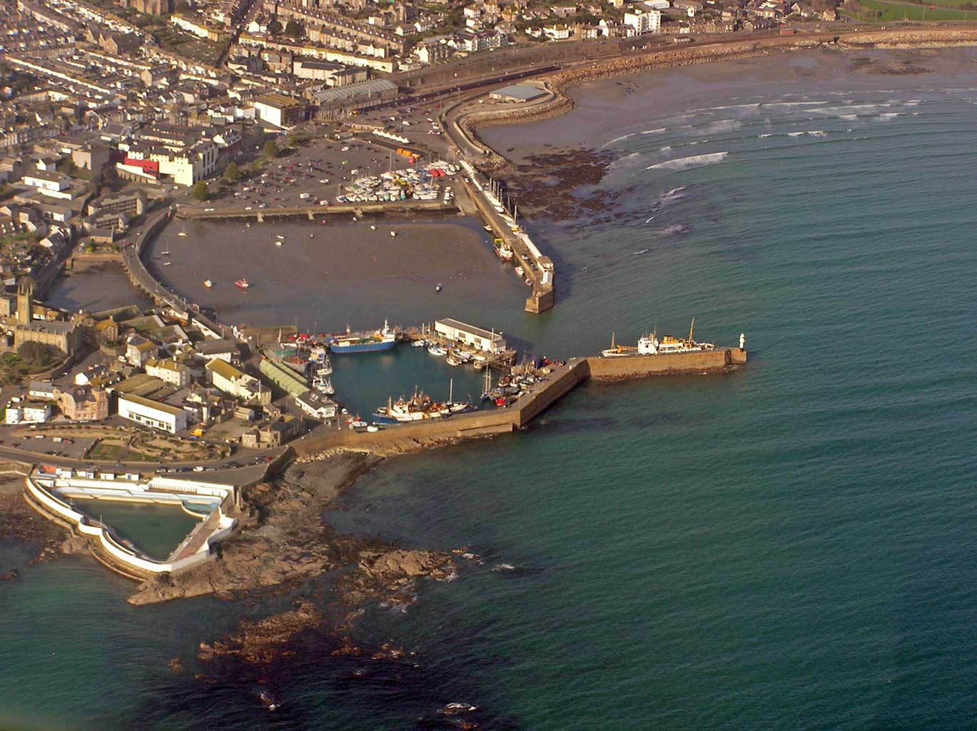 Penzance Harbour and Jubilee Pool - taken from flight trip in light aircraft from Land's End Airport